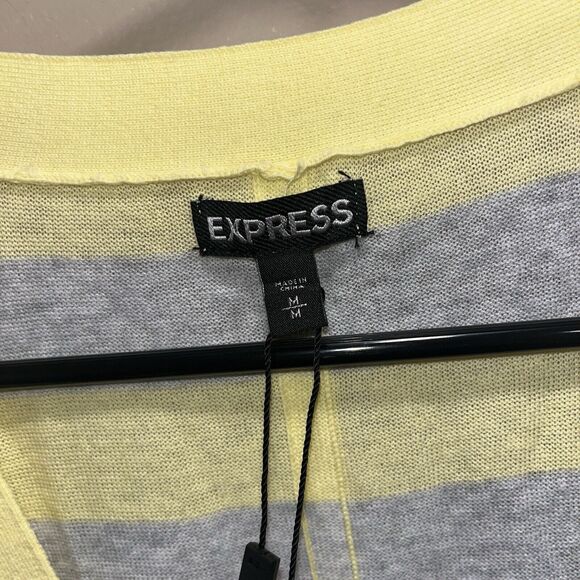 NWT Express Women's Yellow and Gray Striped V Neck Cardigan M Y2K Indie Urban - Picture 2 of 10